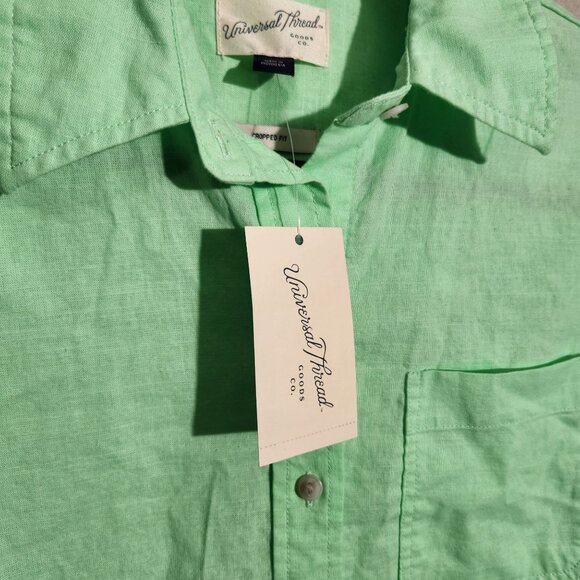 Universal Thread Shirt Womens Cropped Fit Mint Green Button-Up Shirt XS - Picture 3 of 14
